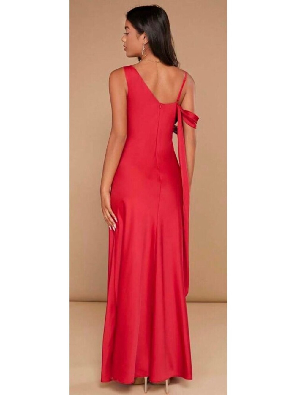 SHEIN Belle red satin cowl-neck maxi dress NWT size 6 M - Picture 2 of 11
